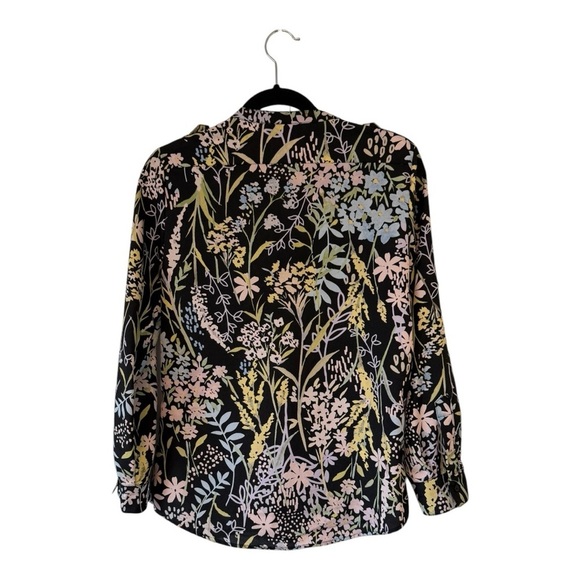 Calvin Klein Women’s Button Front Blouse Black Pastel Garden Floral - Size Small - Picture 2 of 15